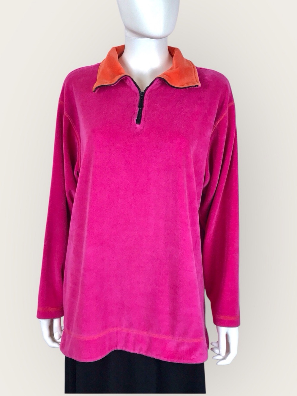 Athleisure Tunic Fuchsia Pink Half-Zip Velvet Pullover by Optimal Equipment